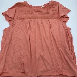 Ella Moss Top Dusty Rose Orange Crocheted Romantic Feminine Ruffle Sleeve XXL